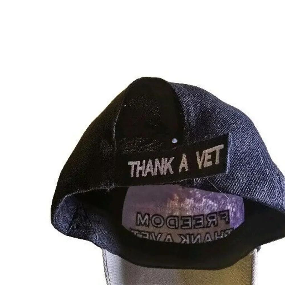 If You Love Your Freedom Thank A Vet Ballcap Hat Adjustable Black Beige Bill‎